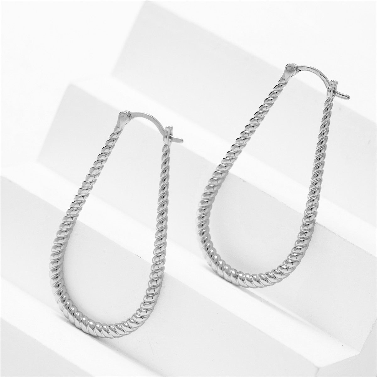 Angelica 18k White Gold Plated 24mm Twisted U-Shaped Hoop Earrings