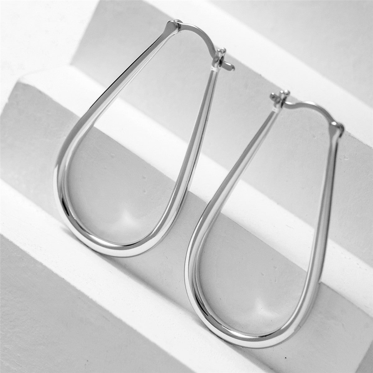 Beatrice 18k White Gold Plated 24mm U-Shaped Hoop Earrings