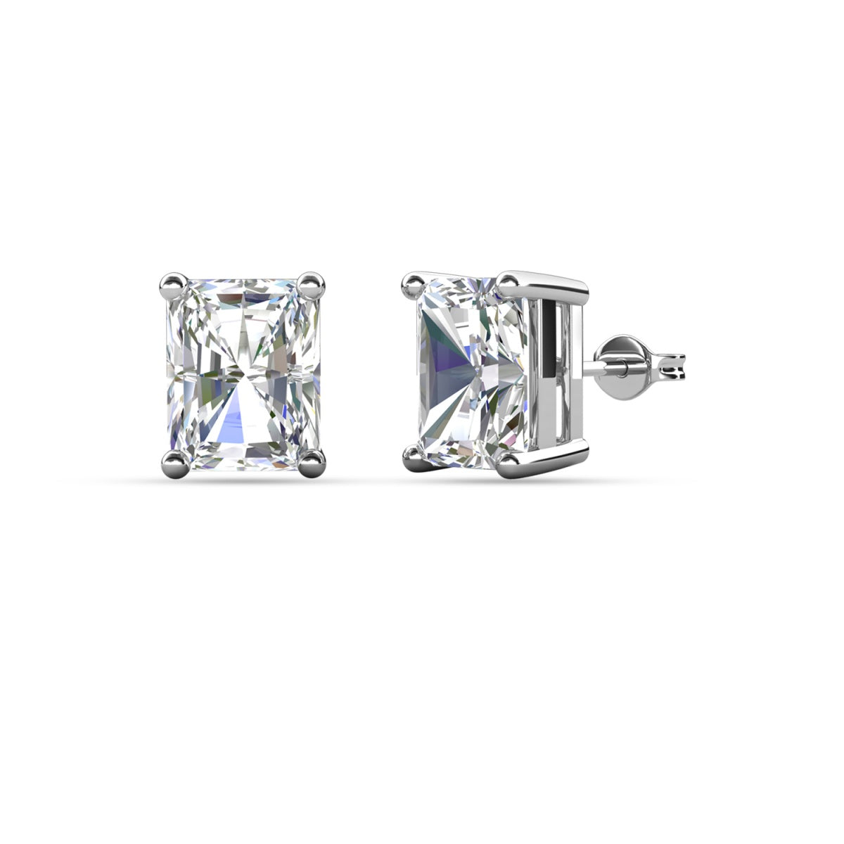 Mia 18k White Gold Plated Sterling Silver Stud Earrings with Simulated Diamond Crystals
