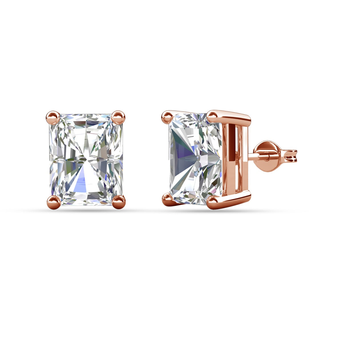 Mia 18k White Gold Plated Sterling Silver Stud Earrings with Simulated Diamond Crystals