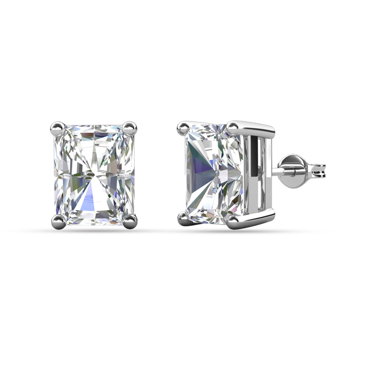 Mia 18k White Gold Plated Sterling Silver Stud Earrings with Simulated Diamond Crystals