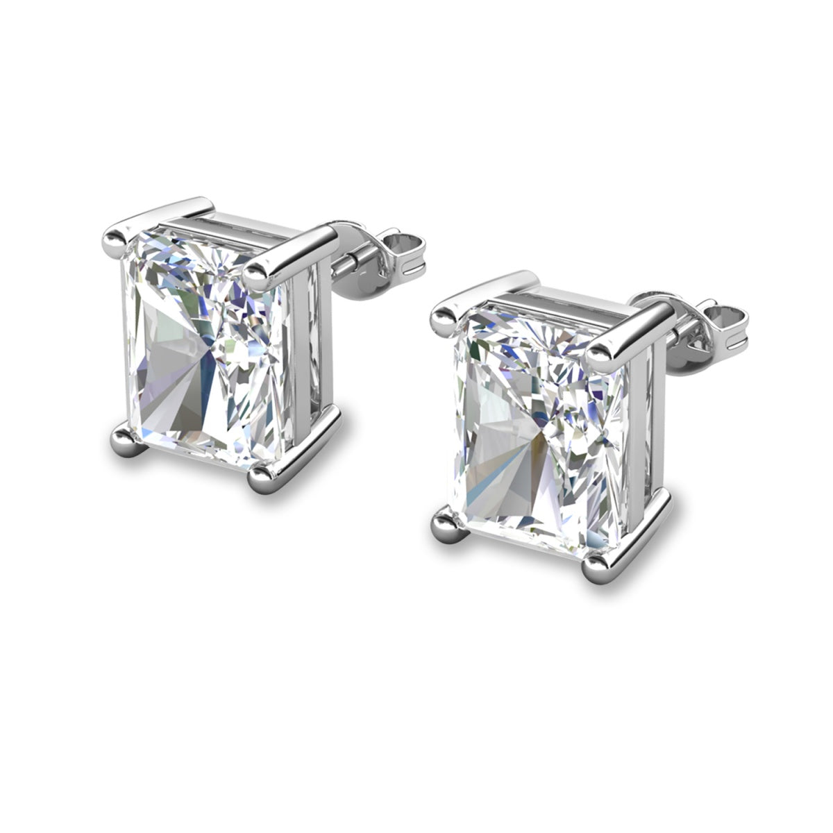 Mia 18k White Gold Plated Sterling Silver Stud Earrings with Simulated Diamond Crystals