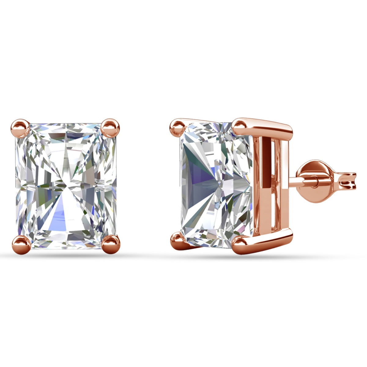Mia 18k White Gold Plated Sterling Silver Stud Earrings with Simulated Diamond Crystals