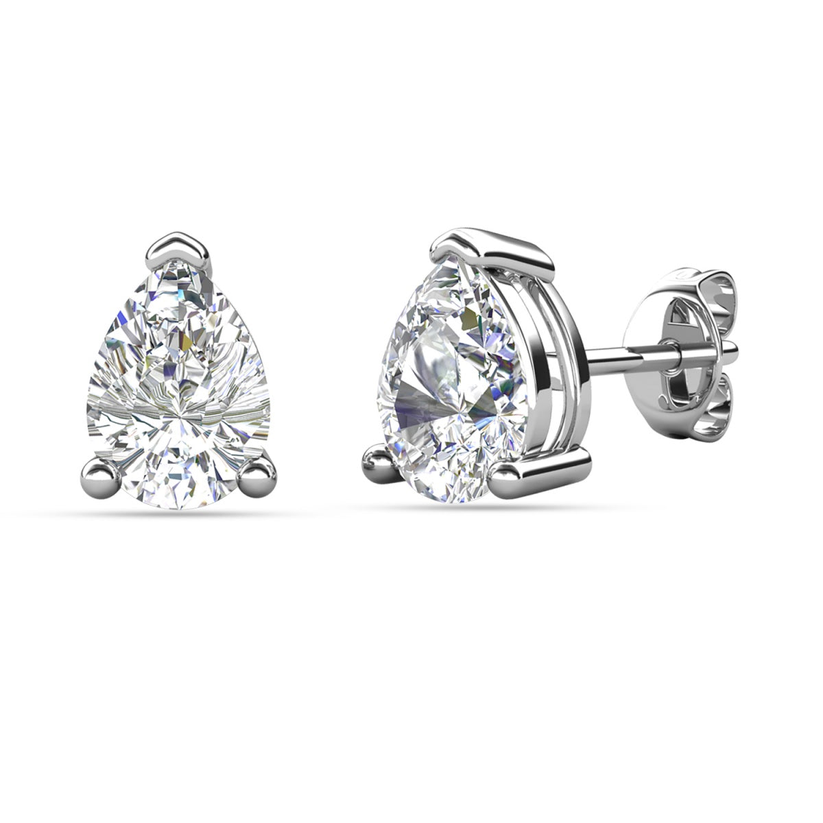 Mia 18k White Gold Plated Sterling Silver Stud Earrings with Simulated Diamond Crystals