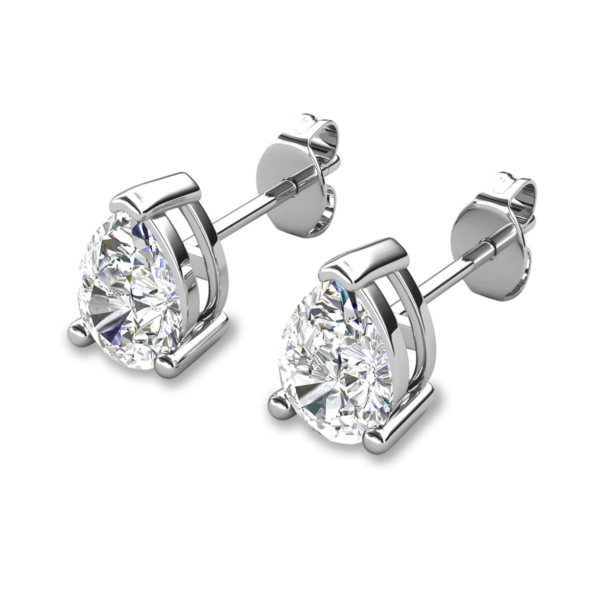 Mia 18k White Gold Plated Sterling Silver Stud Earrings with Simulated Diamond Crystals