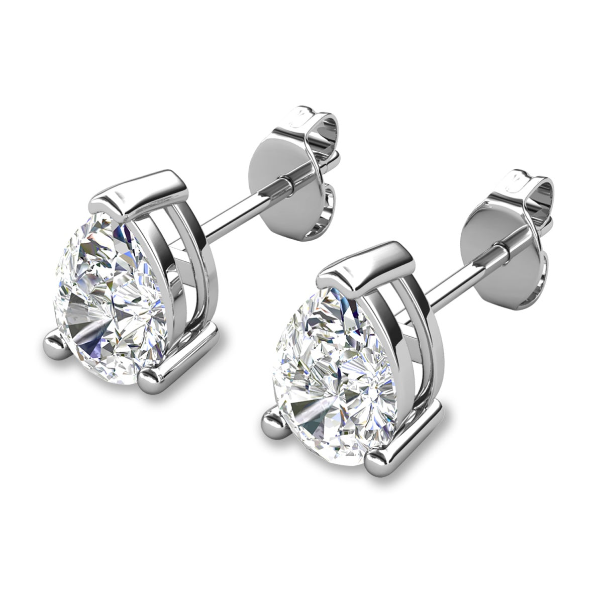 Mia 18k White Gold Plated Sterling Silver Stud Earrings with Simulated Diamond Crystals