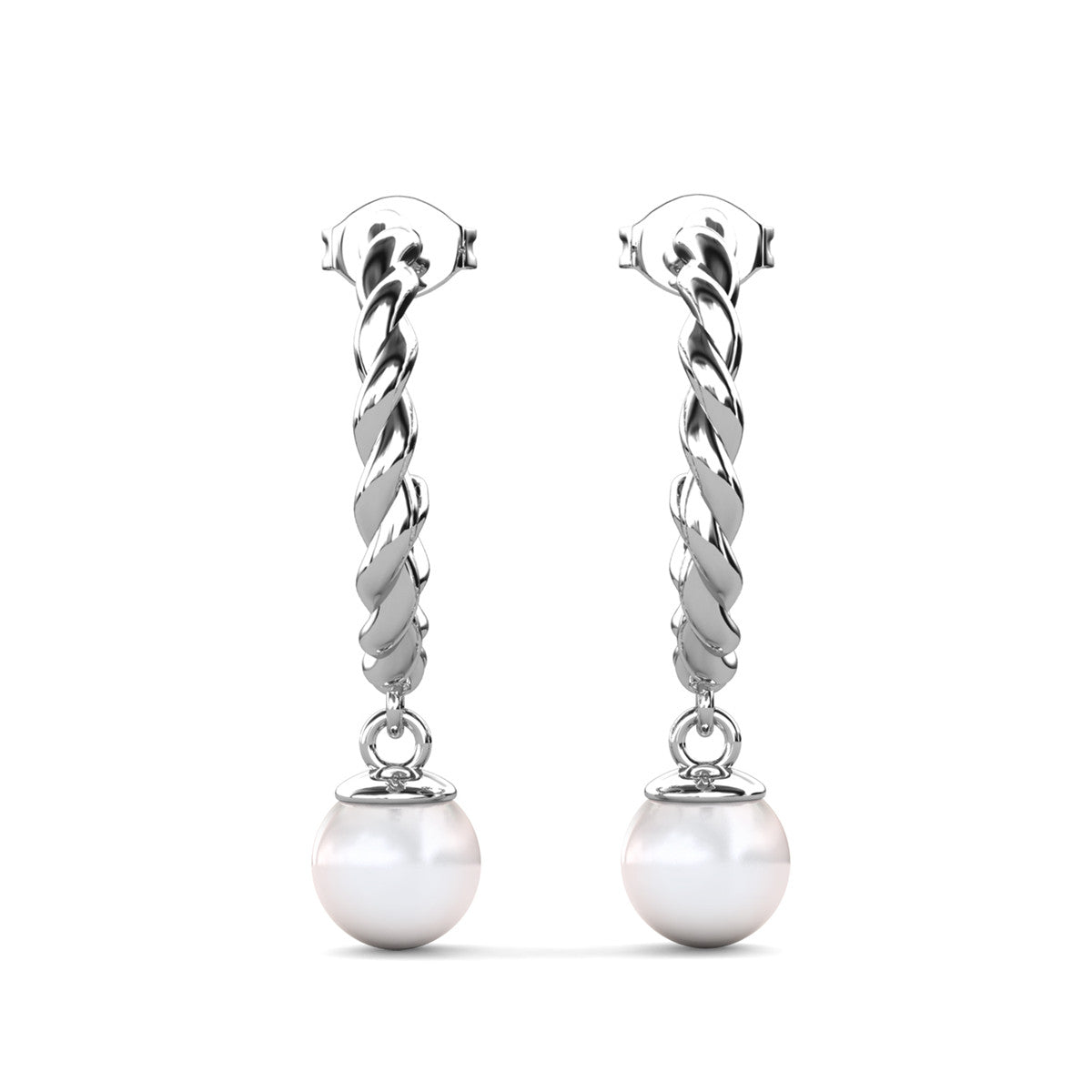 Cheyanne 18k White Gold Plated Twisted Half Hoop Drop Pearl Earrings