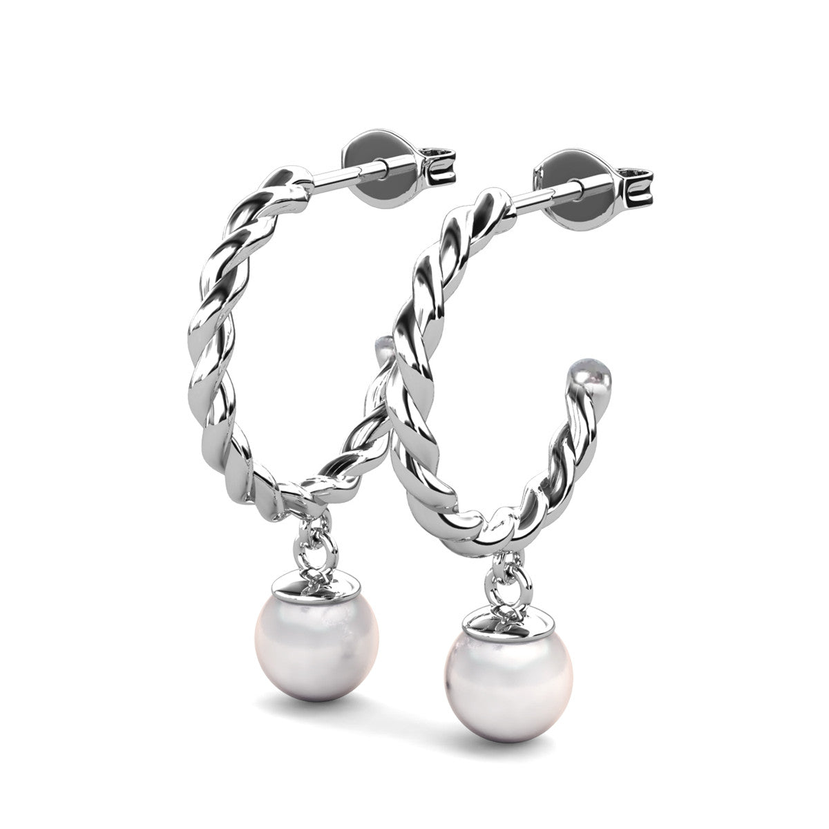 Cheyanne 18k White Gold Plated Twisted Half Hoop Drop Pearl Earrings