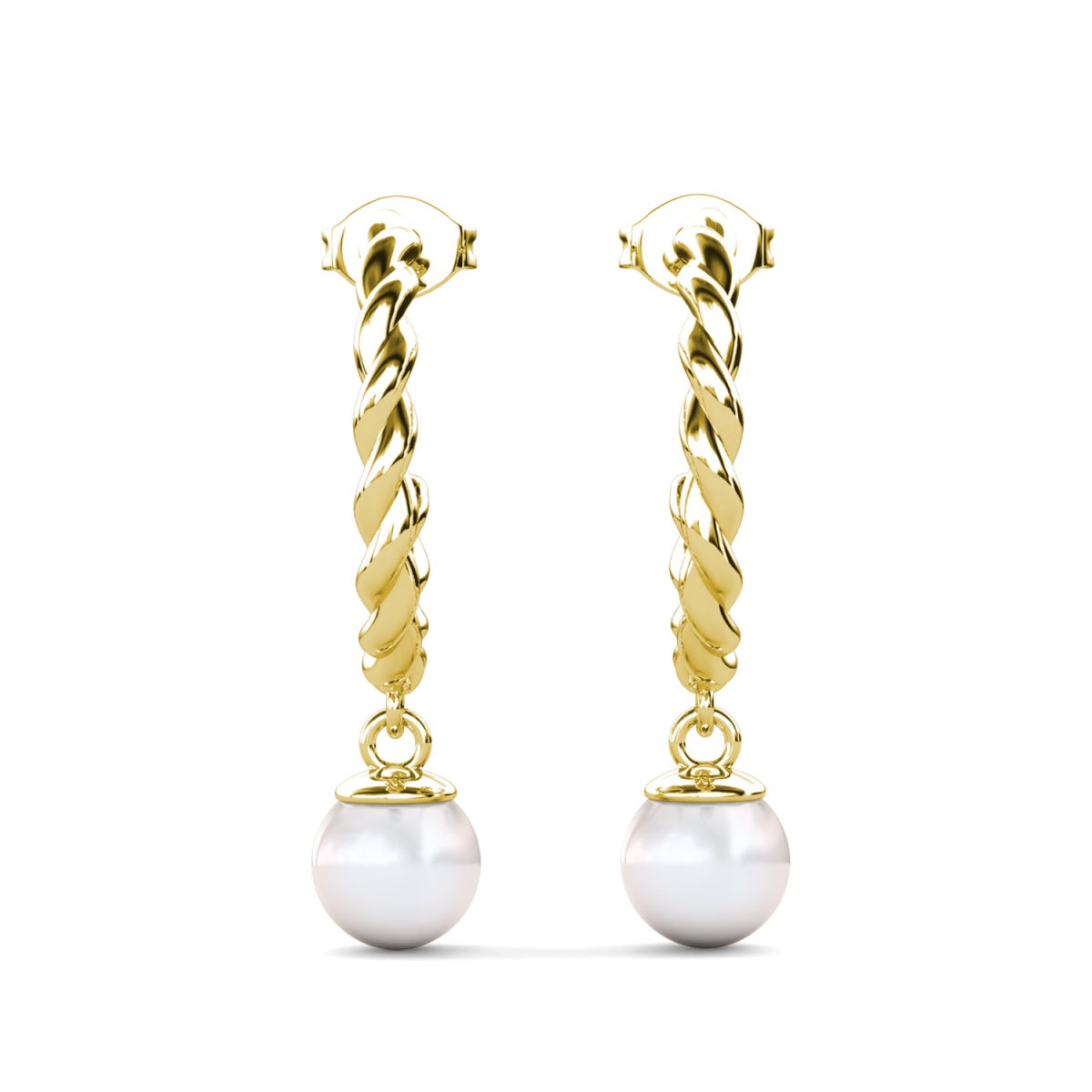 Cheyanne 18k White Gold Plated 16mm Twisted Half Hoop Drop Pearl Earrings