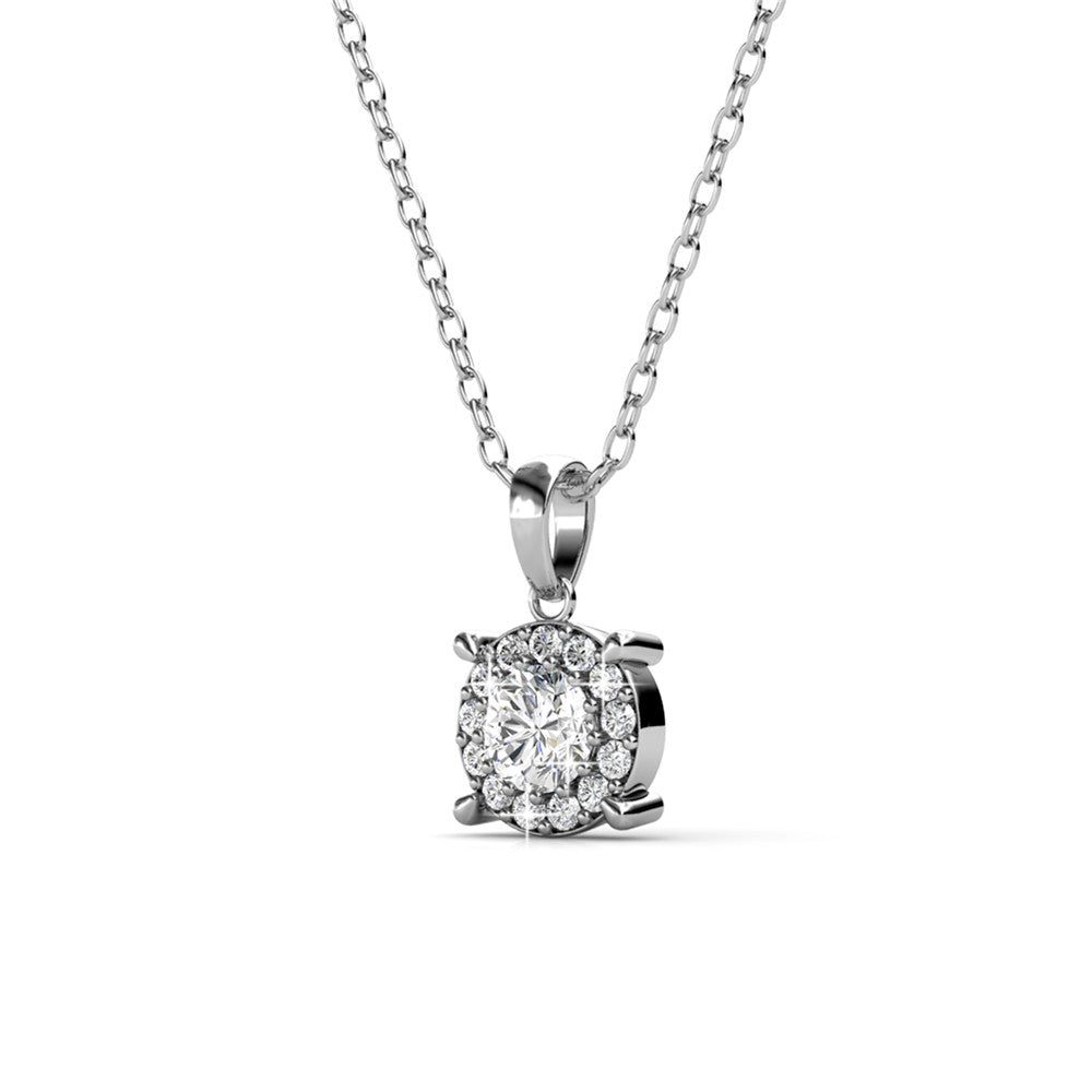Raylee 18k White Gold Plated Halo Pendant Necklace with Swarovski Crystals