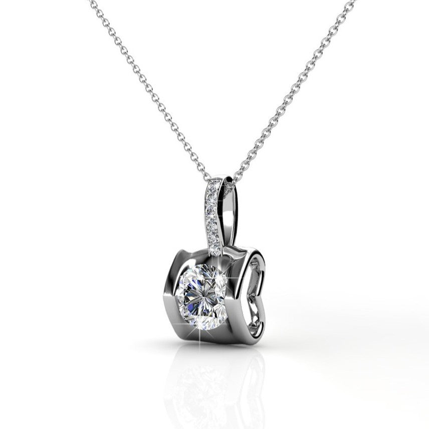 Billie 18k White Gold Pendant Necklace with Round Cut Swarovski Crystals