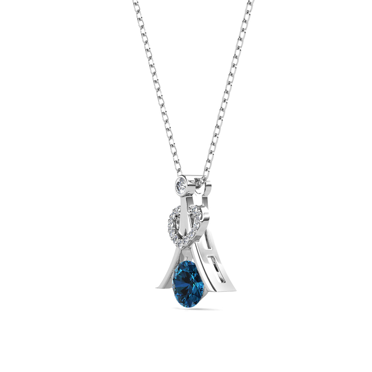 Serenity December Birthstone Blue Topaz Necklace, 18k White Gold Plated Silver Necklace with Round Cut Swarovski Crystals