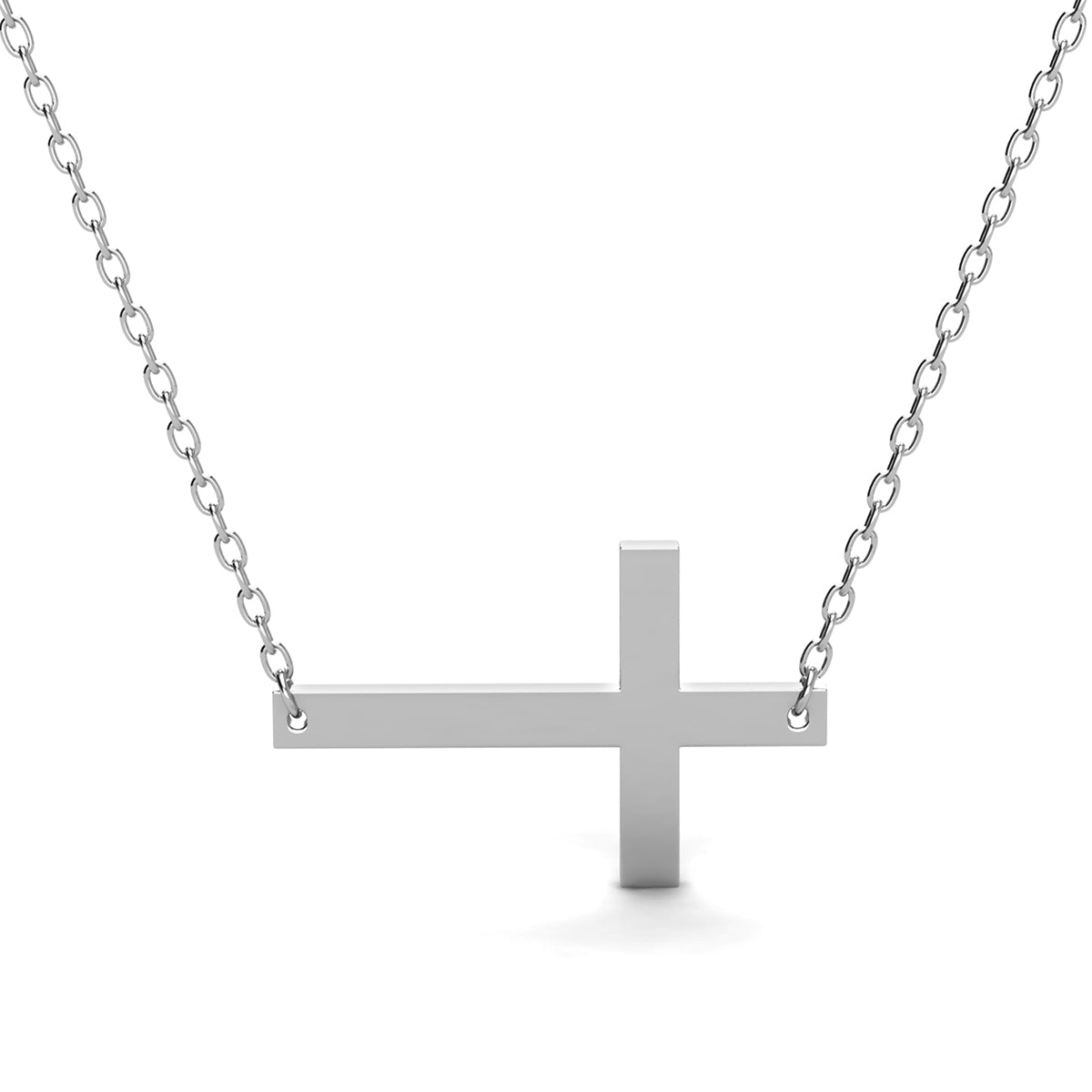 Nancy 18k White Gold Plated Cross Necklace & Blessed by Faith Pink Envelope Card