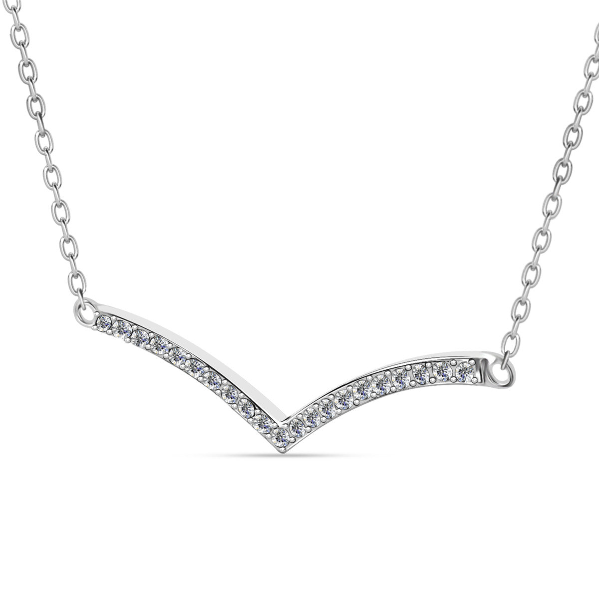 Hope 18k White Gold Plated V Pendant Linear Necklace with Swarovski Crystals