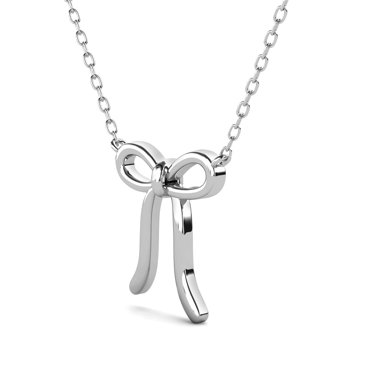 Lola 18k White Gold Plated Ribbon/Bow Pendant Necklace