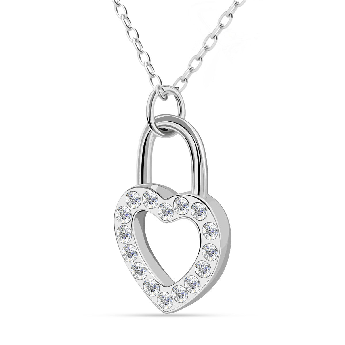 Janelle 18k White Gold Plated Heart Padlock Pendant Necklace with Swarovski Crystals