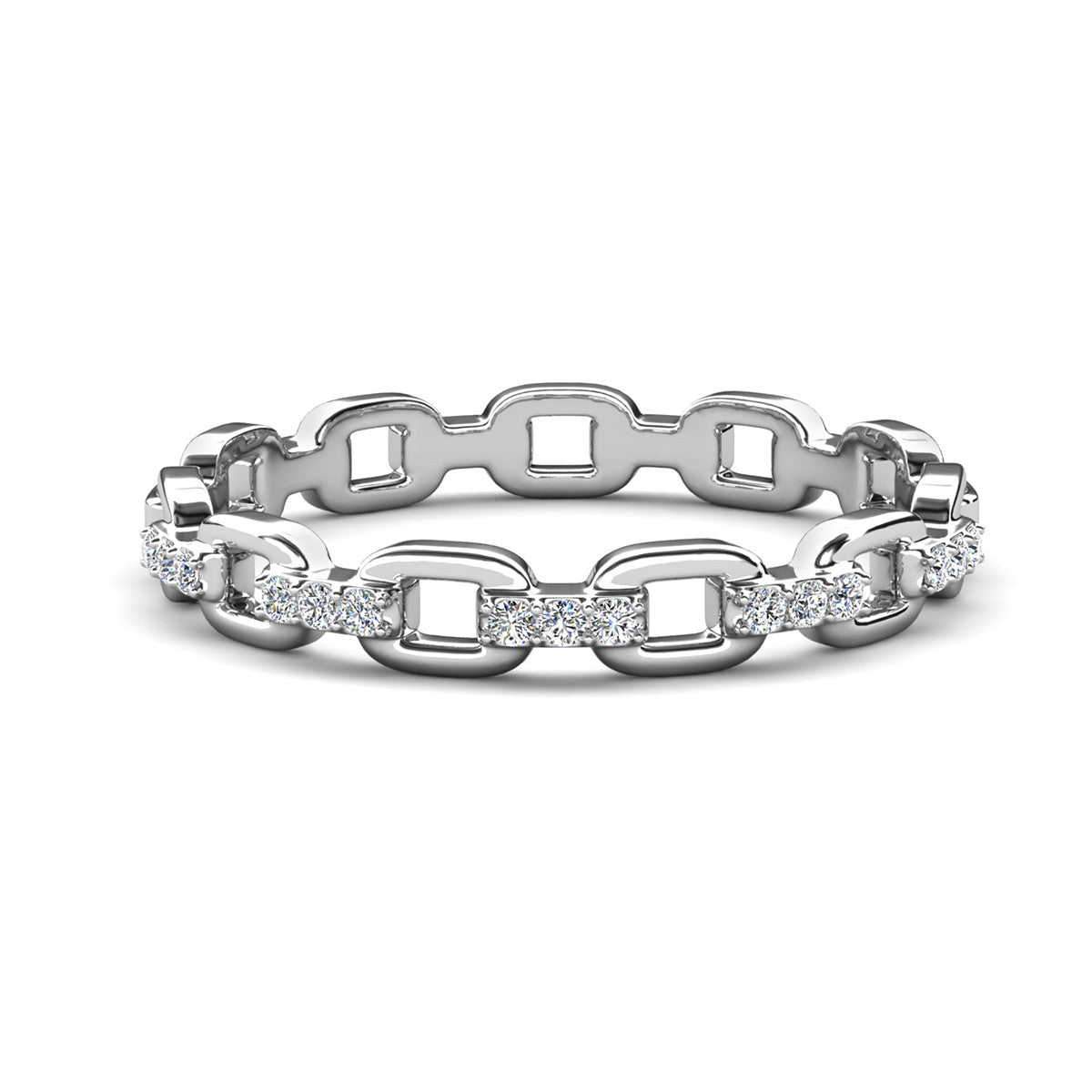 Paula 18k White Gold Plated Chain Link Ring with Swarovski Crystals