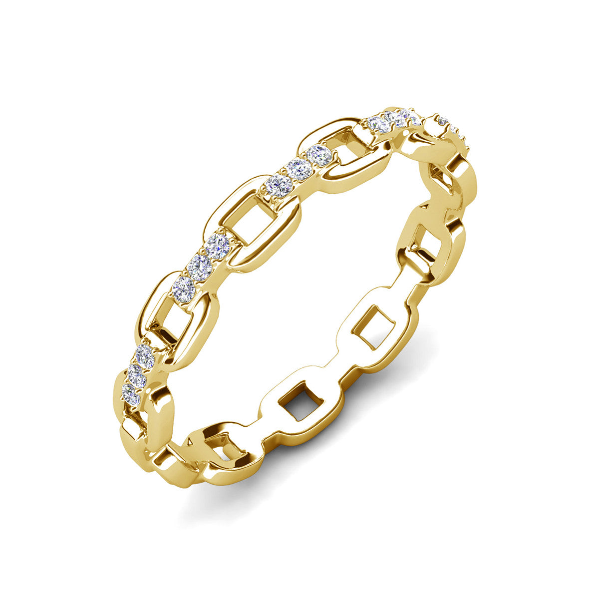 Paula 18k White Gold Plated Chain Link Ring with Swarovski Crystals