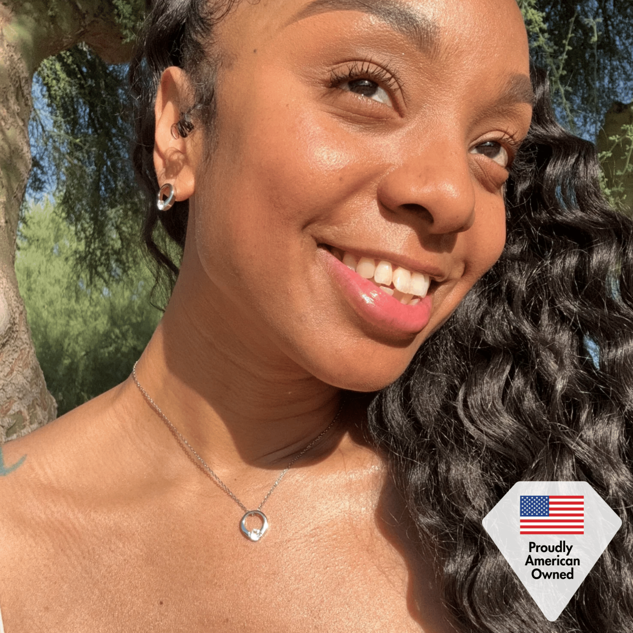 Dahlia 18k White Gold Plated 13mm Hoop Necklace with Swarovski Crystal