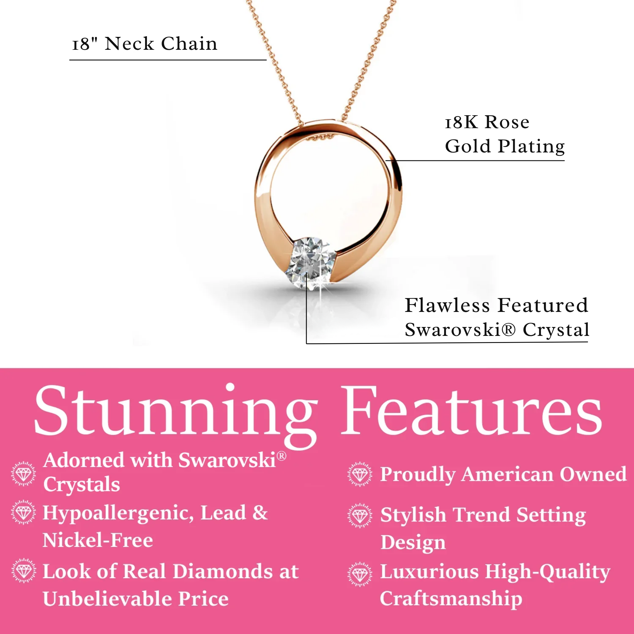 Dahlia 18k White Gold Plated Hoop Necklace with Swarovski Crystal
