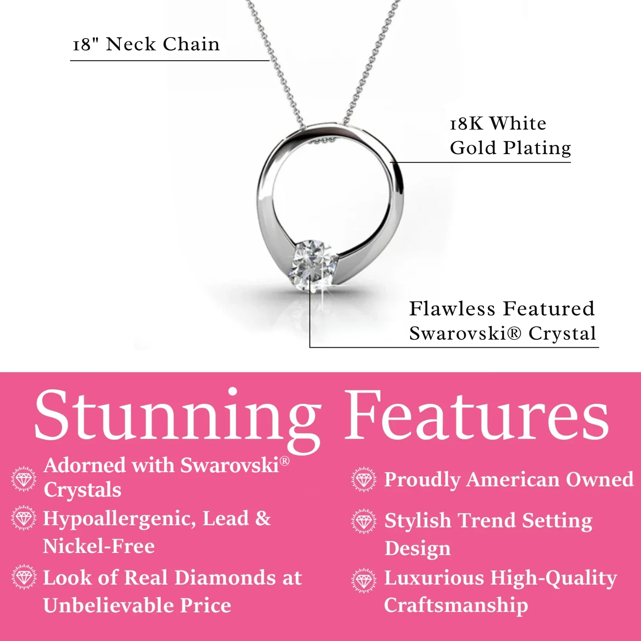 Dahlia 18k White Gold Plated Hoop Necklace with Swarovski Crystal