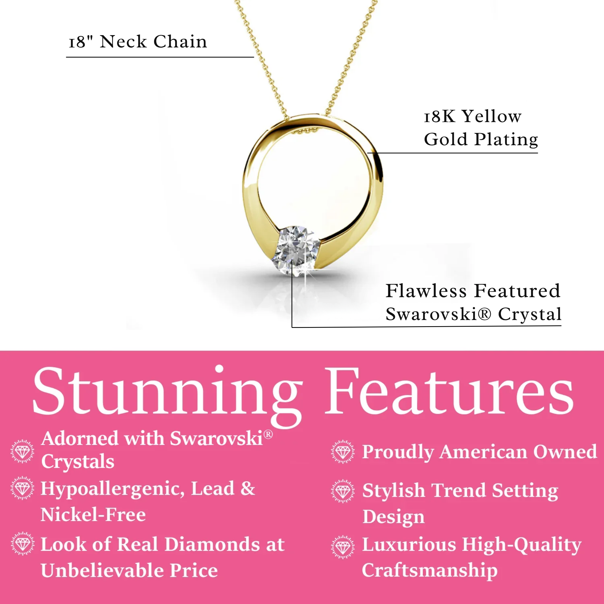 Dahlia 18k White Gold Plated Hoop Necklace with Swarovski Crystal