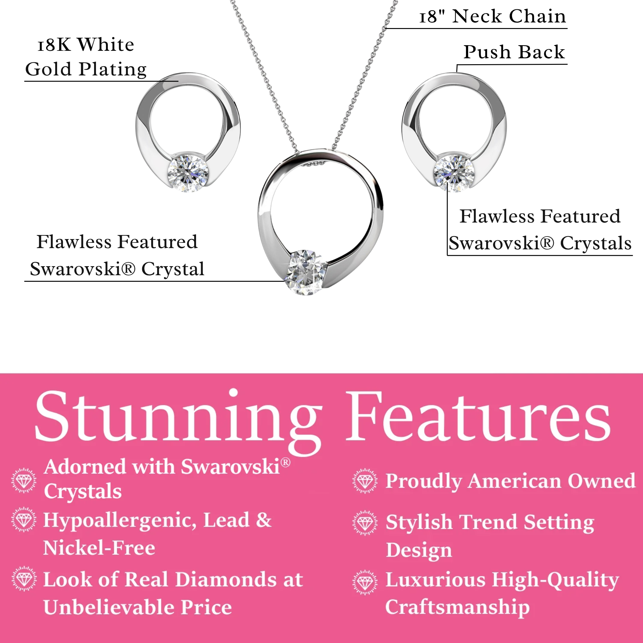 Dahlia 18k White Gold Plated Necklace and Earrings Jewelry Set with Swarovski Crystal