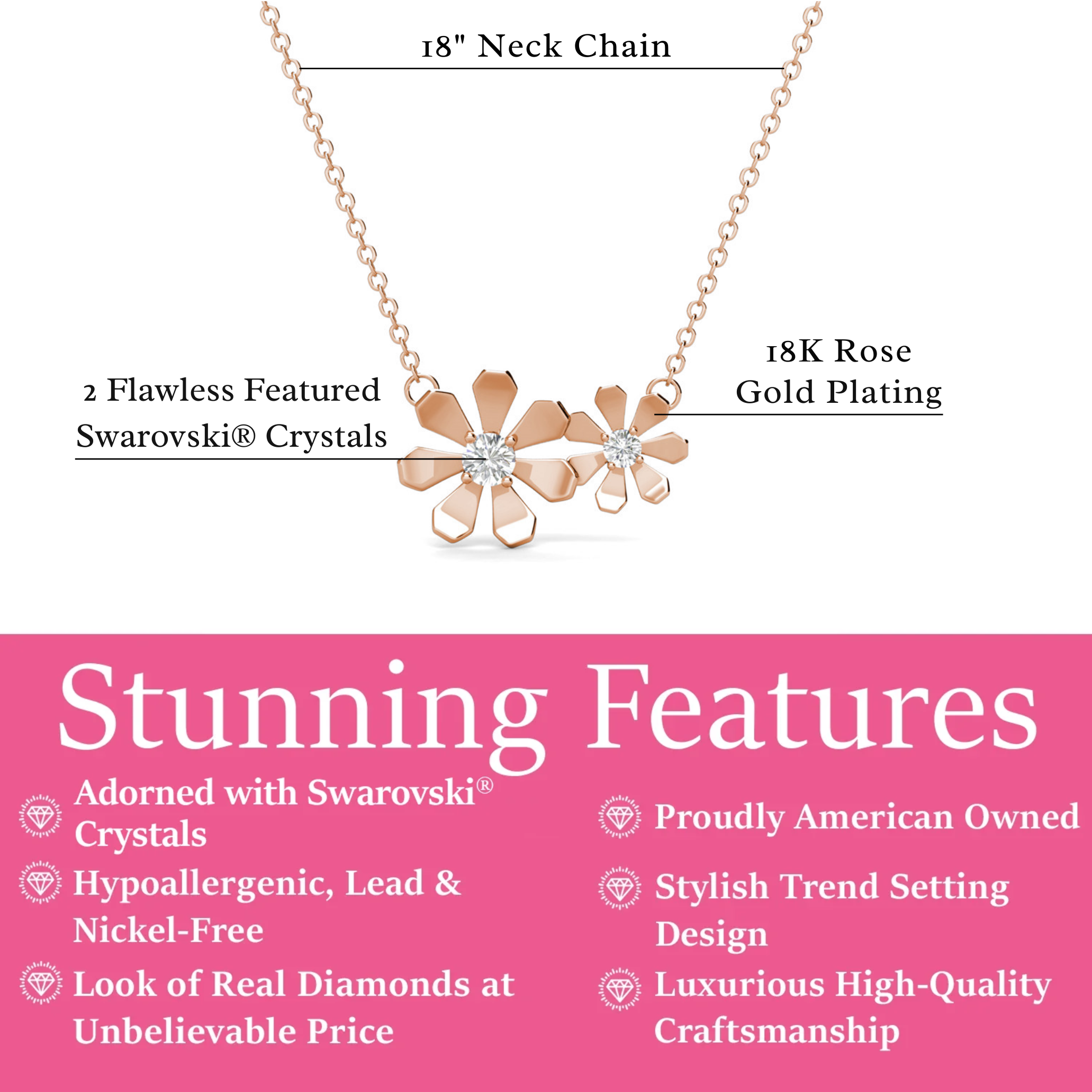 Daisy 18k White Gold Plated Flower Necklace with Swarovski Crystals- Fab Fav Deal