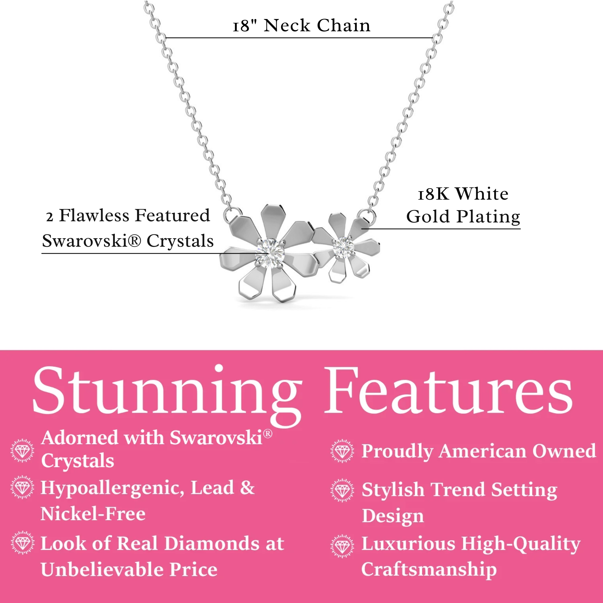 Daisy 18k White Gold Plated Flower Necklace with Swarovski Crystals- Fab Fav Deal