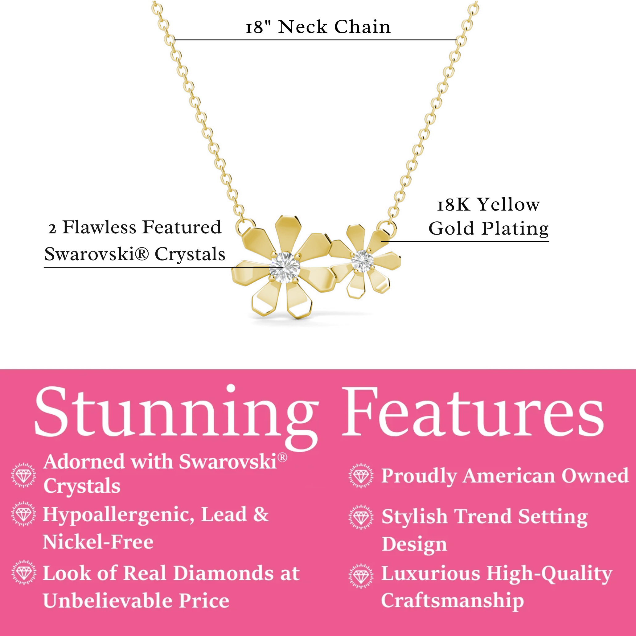 Daisy 18k White Gold Plated Flower Necklace with Swarovski Crystals- Fab Fav Deal