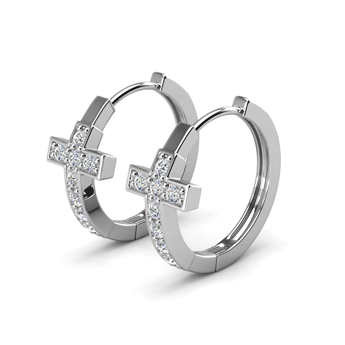 Danielle 18k White Gold Plated 18mm Hoop Cross Earrings with Swarovski Crystals