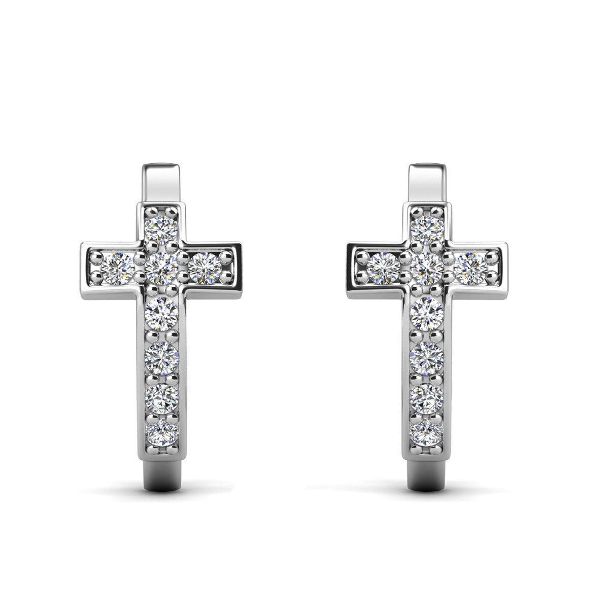 Danielle 18k White Gold Plated 18mm Hoop Cross Earrings with Swarovski Crystals