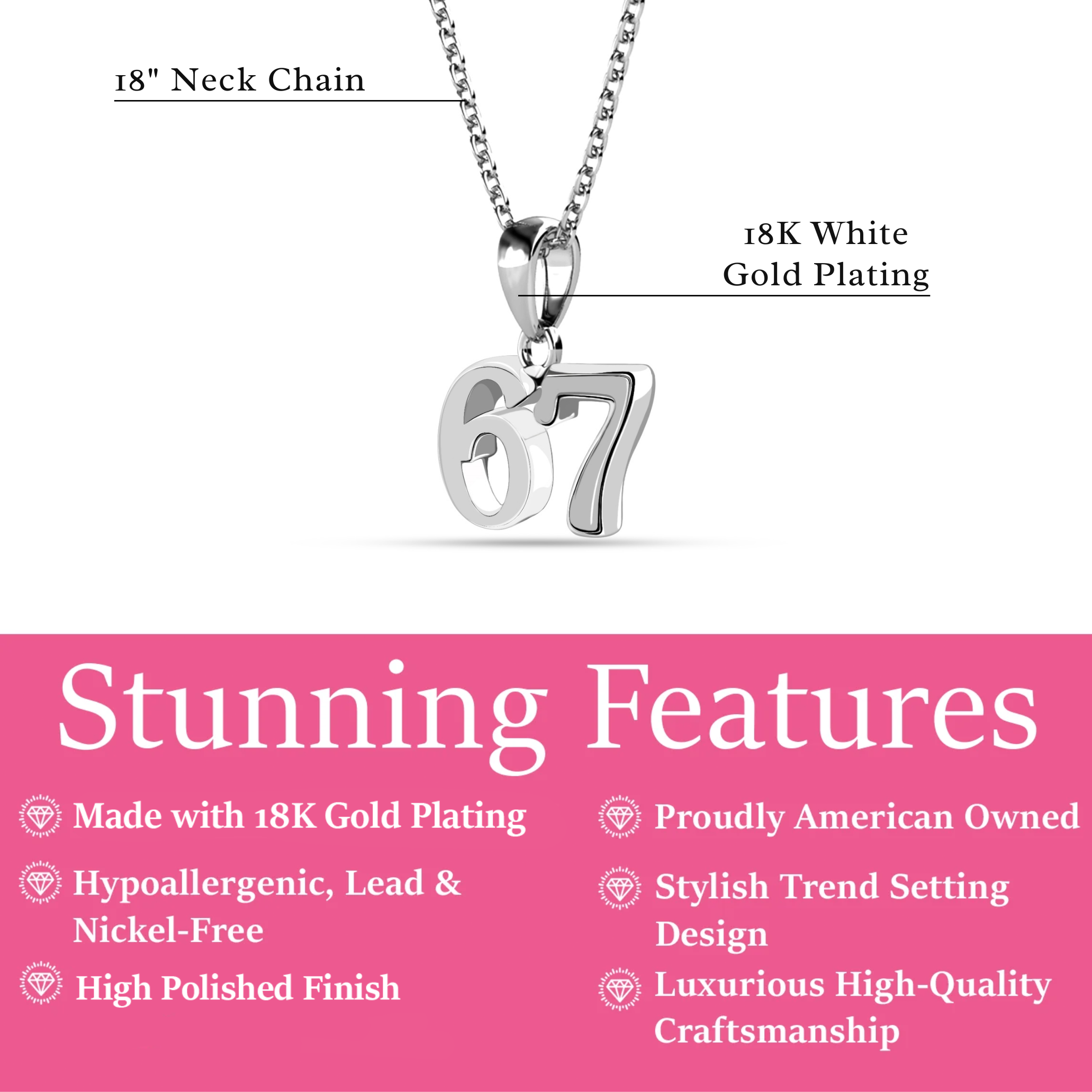 Danna 18k White Gold Plated 67 Pendant Necklace for Women