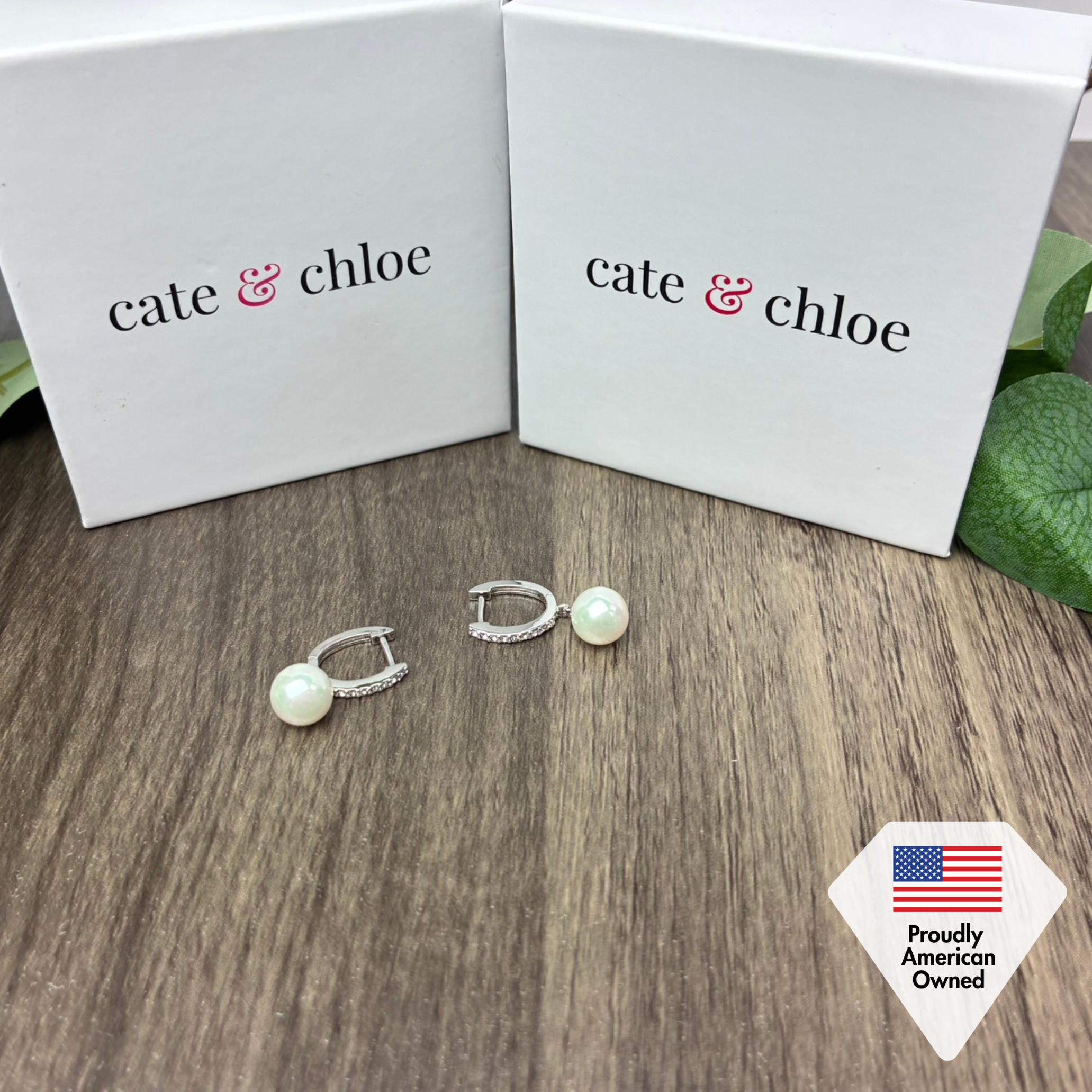 Daphne 18K White Gold Plated Pearl Dangle Earrings with Swarovski Crystals