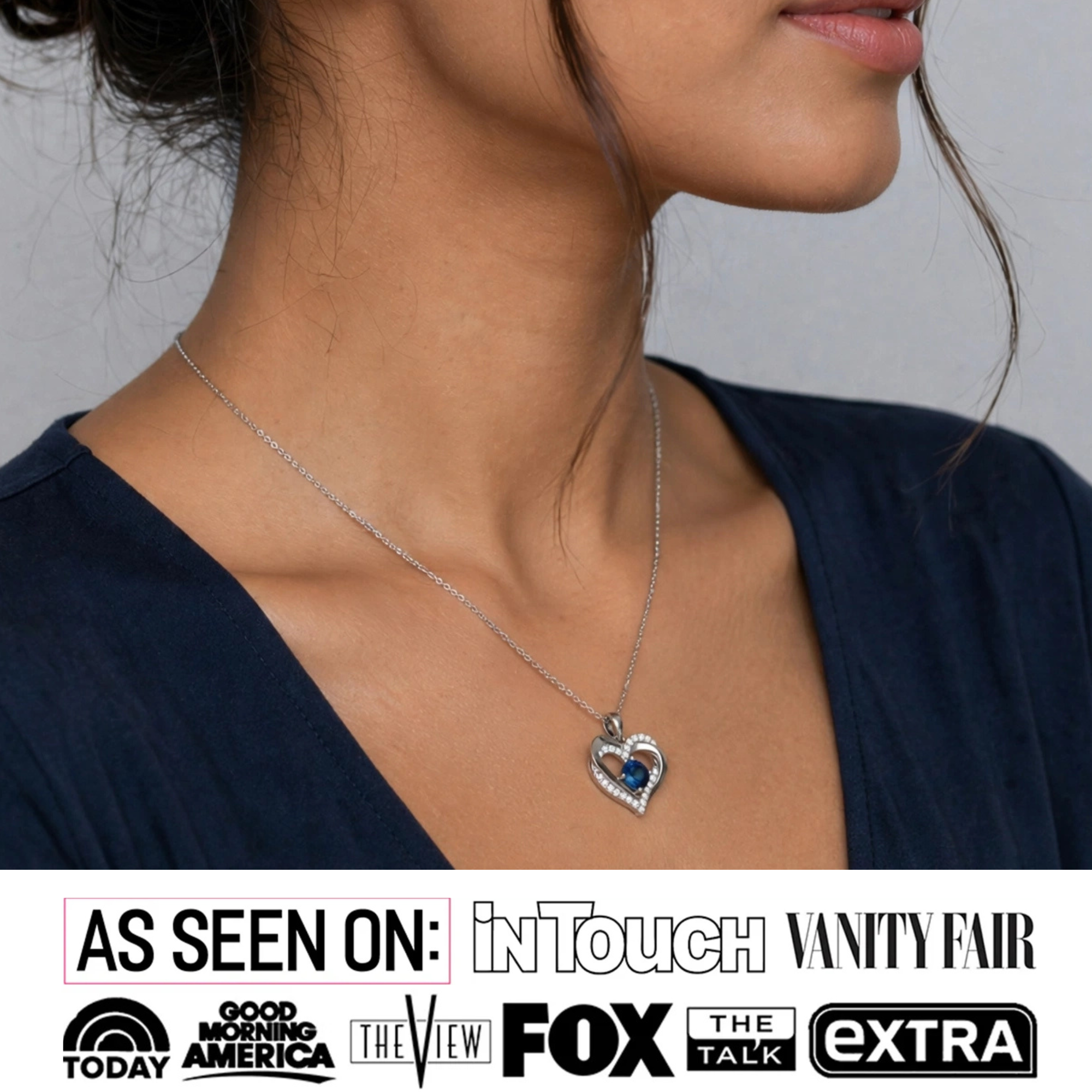 Forever Collar de doble corazón con piedra natal chapado en oro blanco de 18 k y cristales