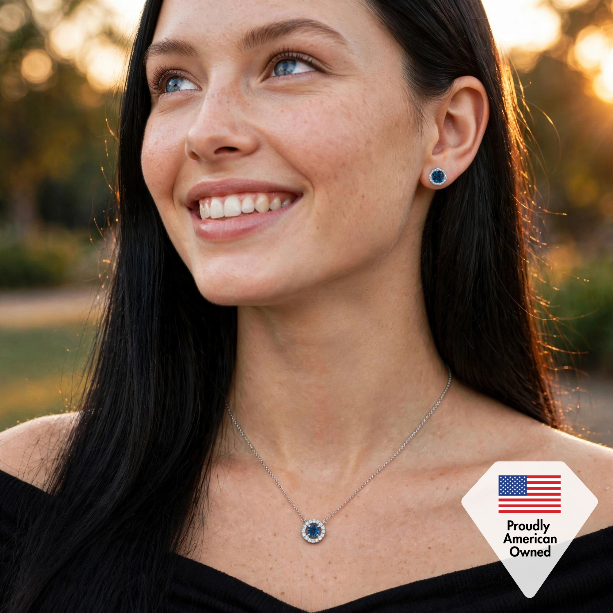 Royal Birthstone 18k White Gold Plated Halo Necklace with Round Cut Swarovski Crystals