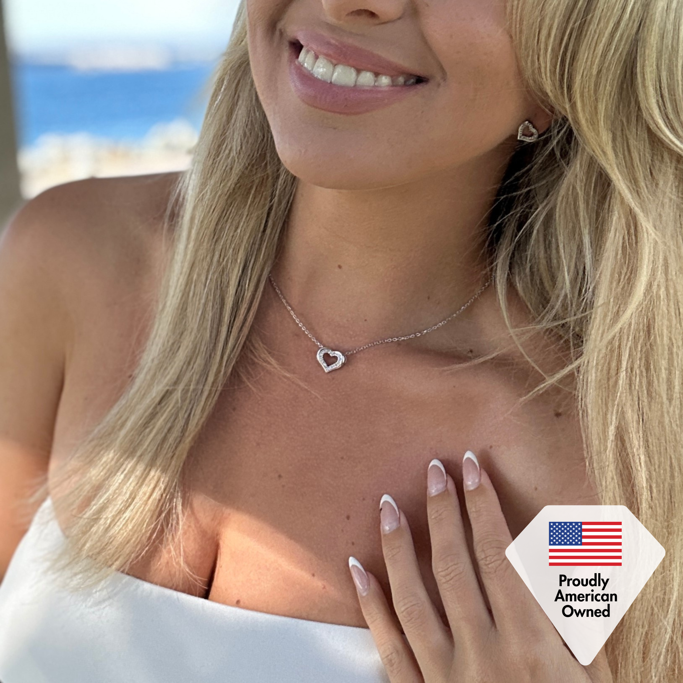 Dominique 18k White Gold Plated Silver Heart Stud Earrings with Swarovski Crystals