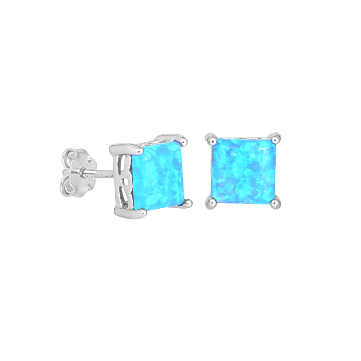 Amphitrite 18k White Gold Plated Stud Earring and Necklace Set with Princess Cut Opal Stones