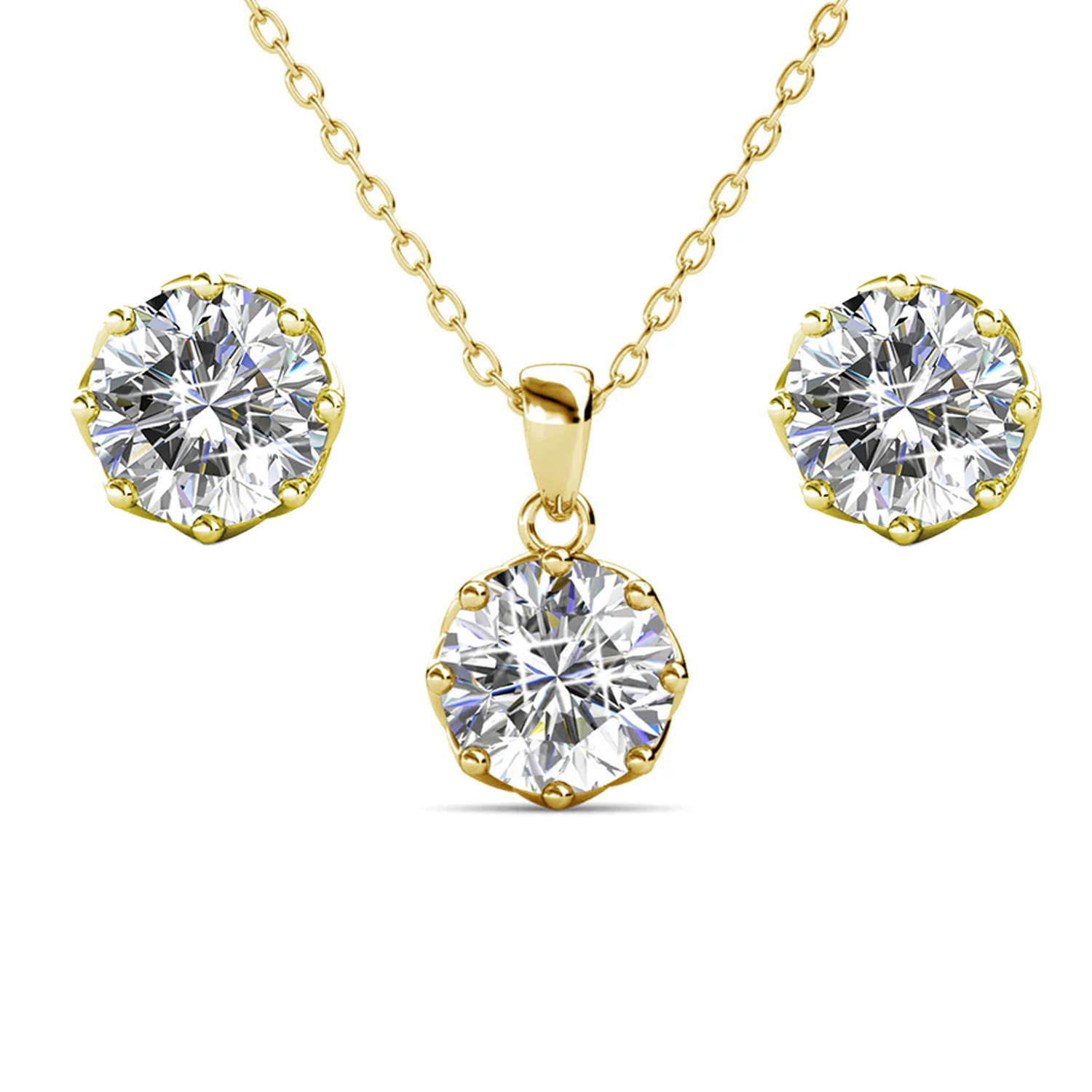 Eden 18k White Gold Plated Silver Necklace and Stud Earring Set with Swarovski Crystals