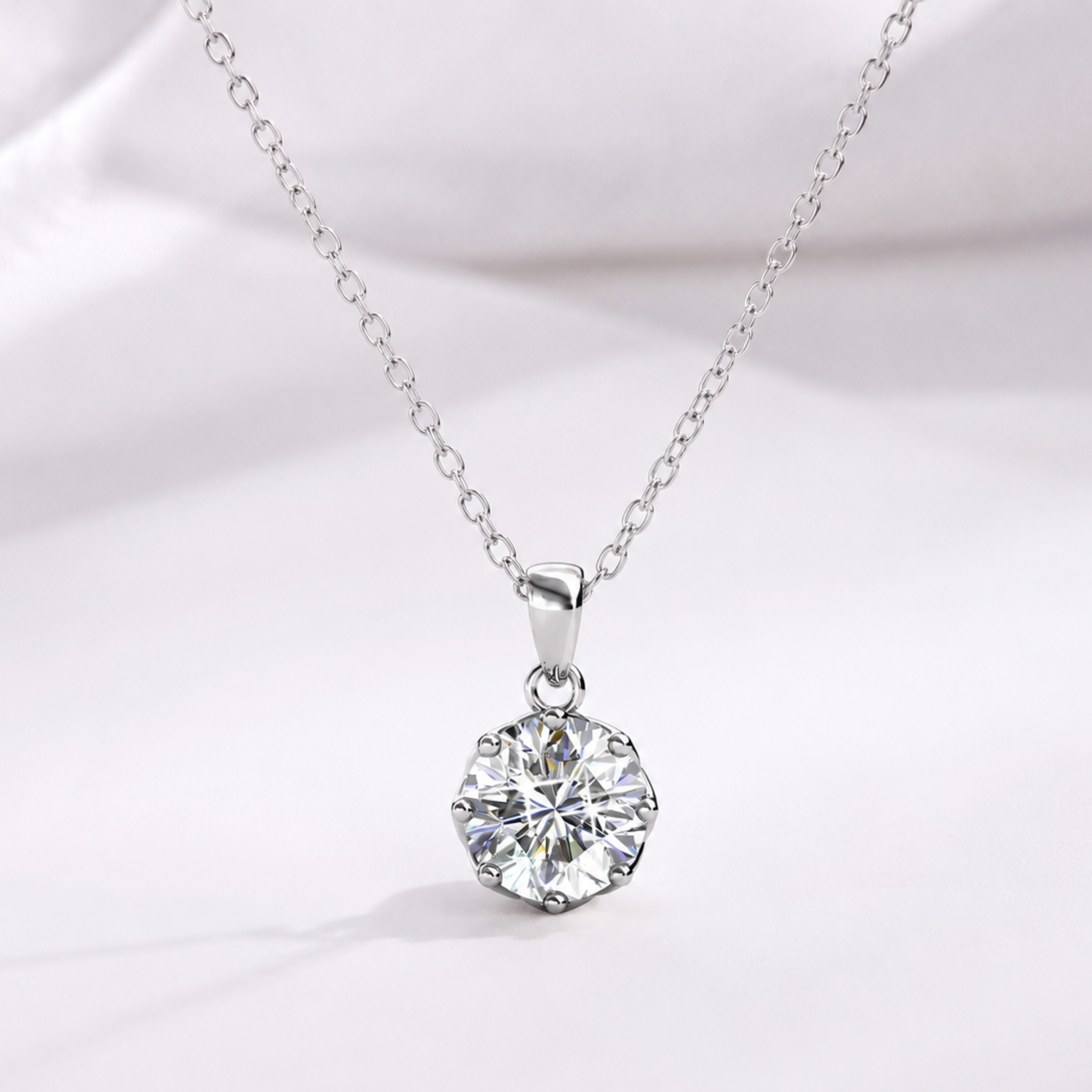 Eden 18k White Gold Plated Pendant Necklace with Solitaire Round Cut Swarovski Crystal - FAB FAV