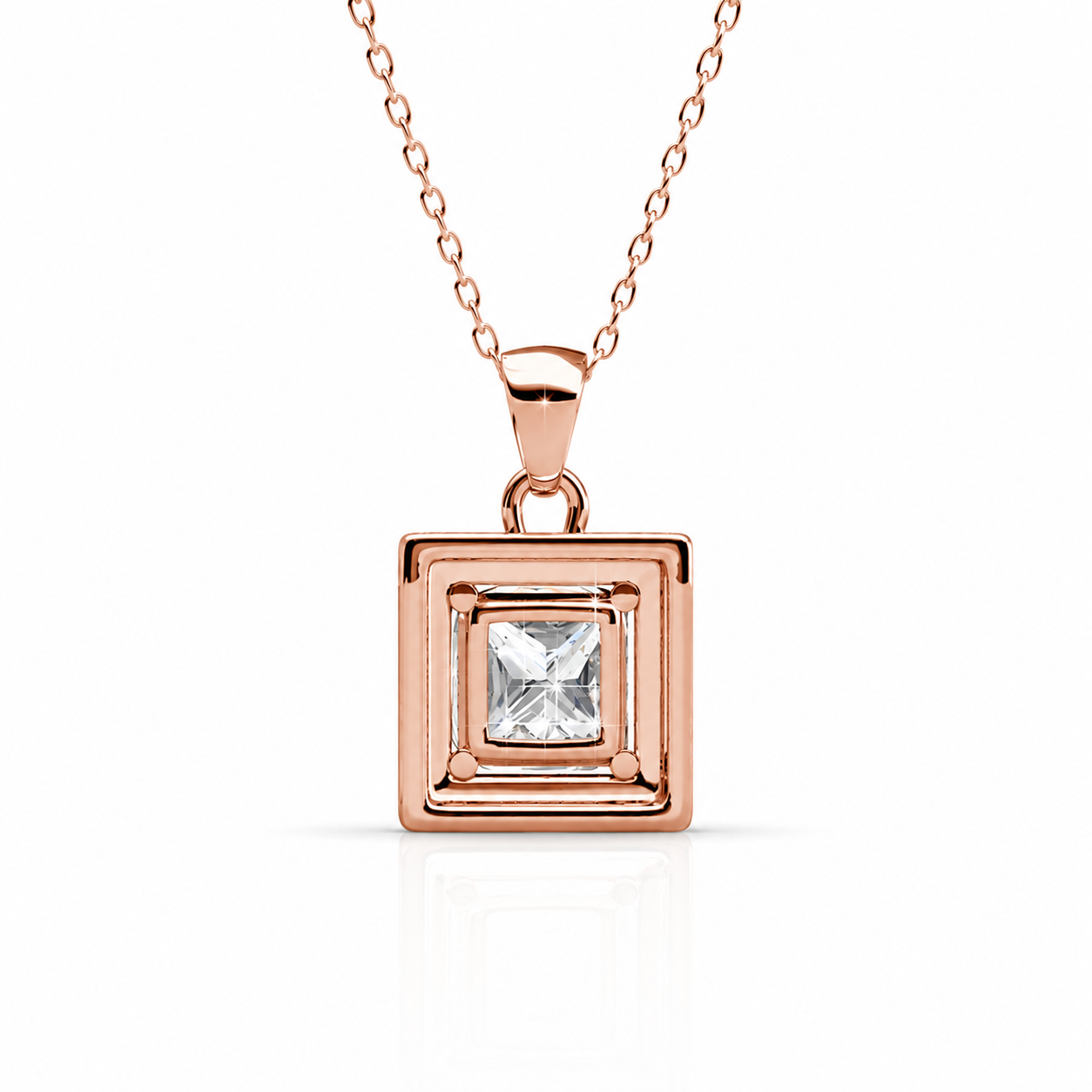 Ekatrina 18k White Gold Plated Halo Pendant Necklace with Sparkling Square Cut Swarovski Crystal