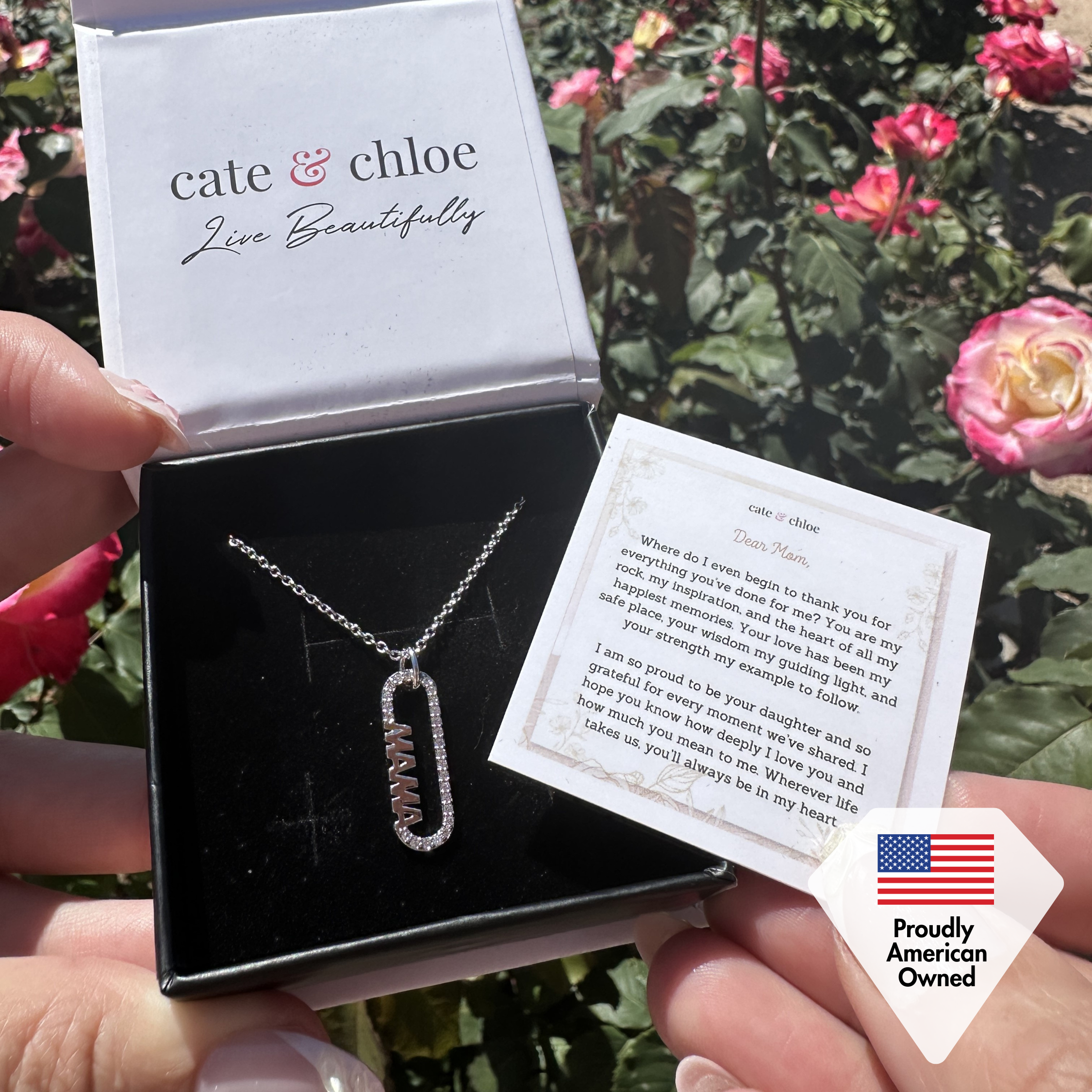 Mom 18k White Gold Plated Necklaces with Swarovski Crystals and Message Card