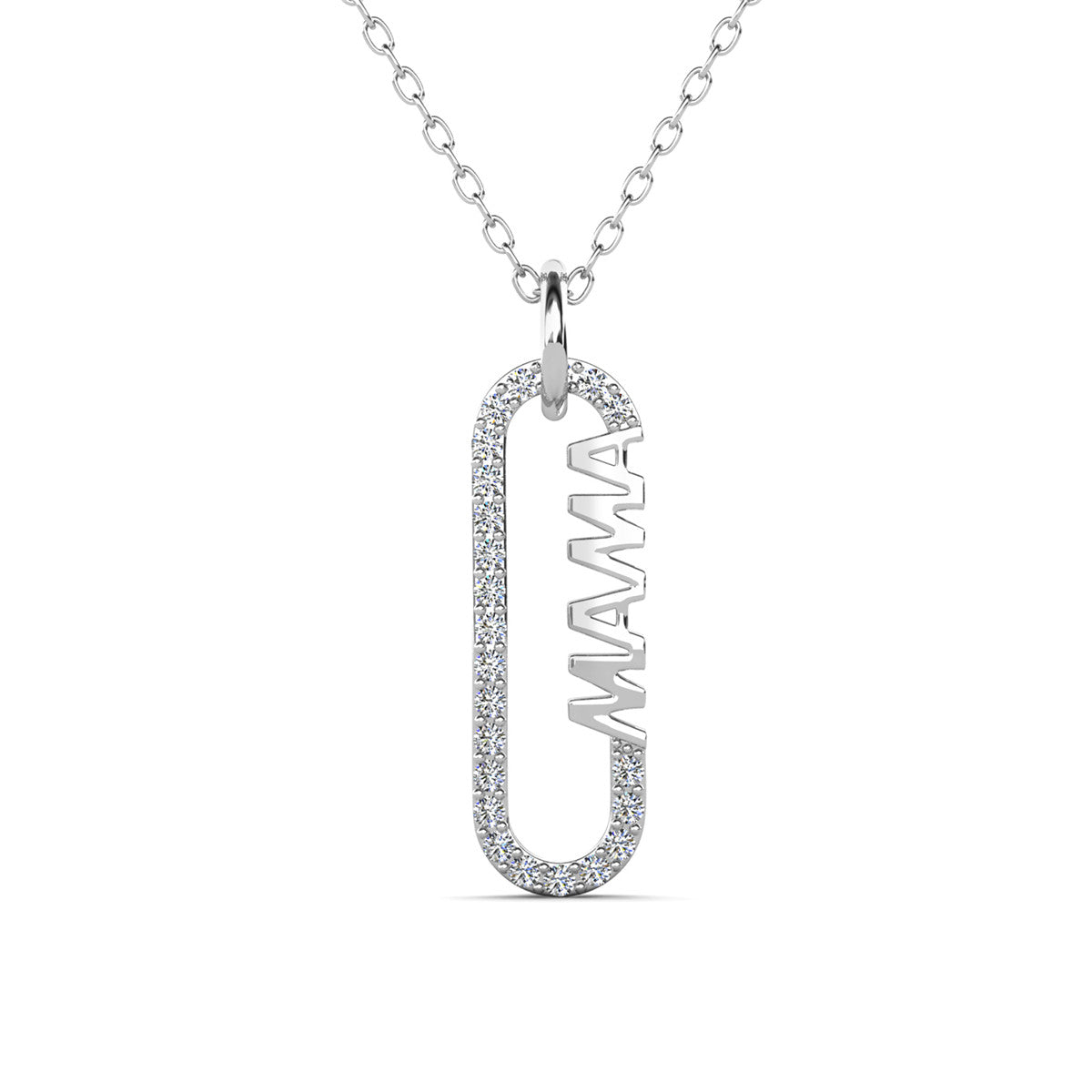 Elaine 18k White Gold Plated Mama Pendant Necklace with Simulated Diamond Crystals