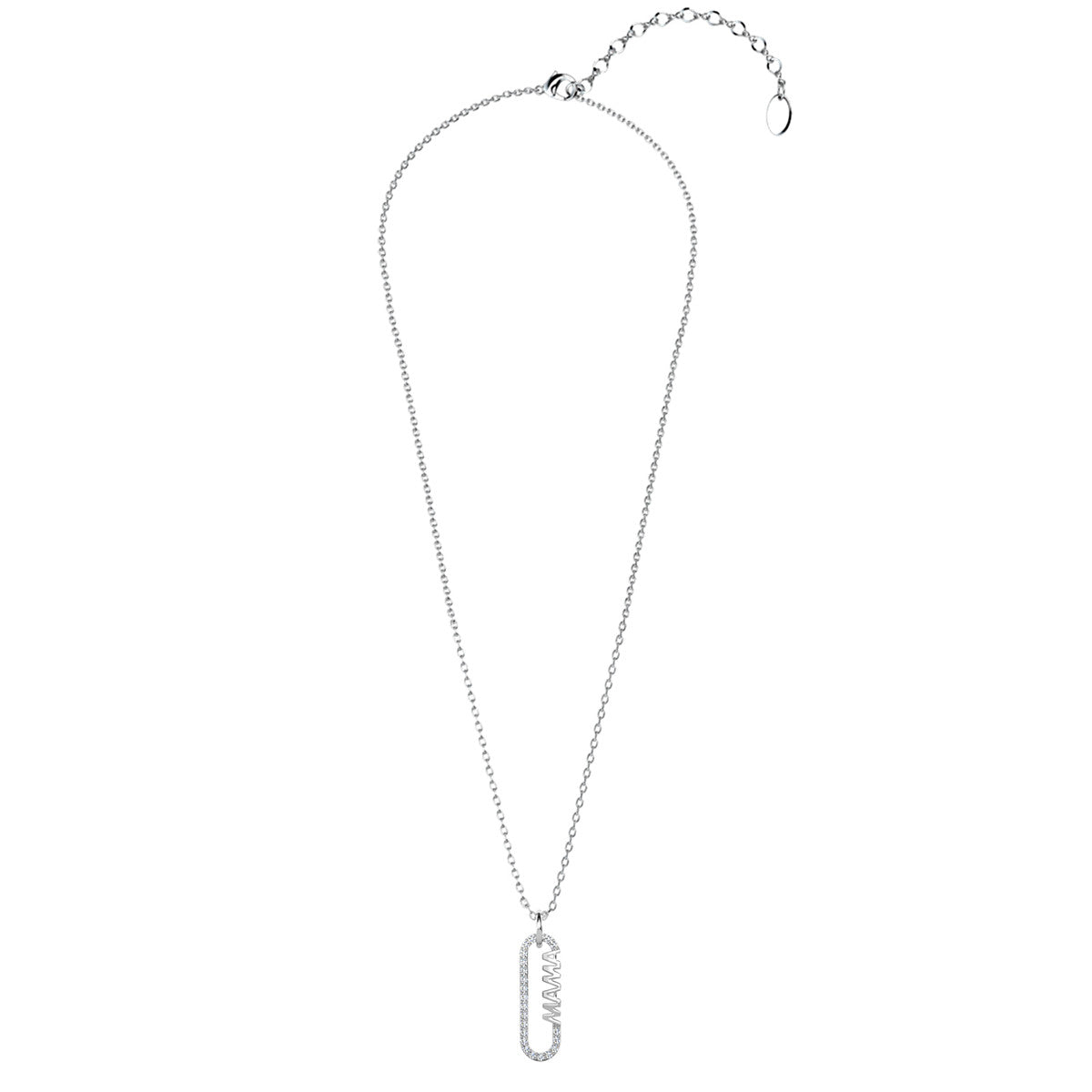 Elaine 18k White Gold Plated Mama Pendant Necklace with Simulated Diamond Crystals