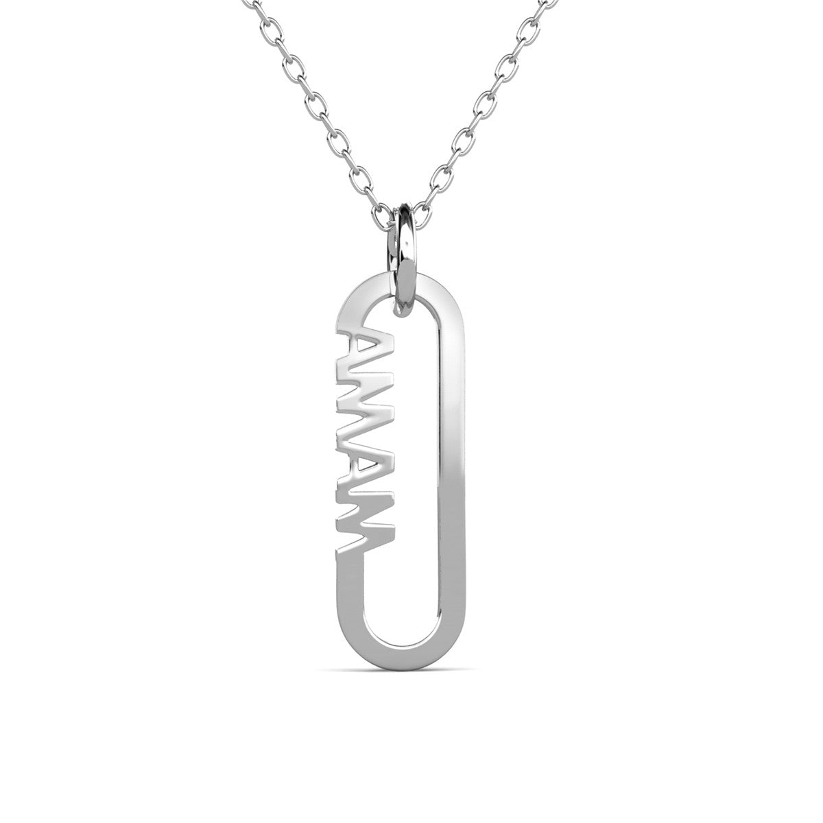 Elaine 18k White Gold Plated Mama Pendant Necklace with Simulated Diamond Crystals