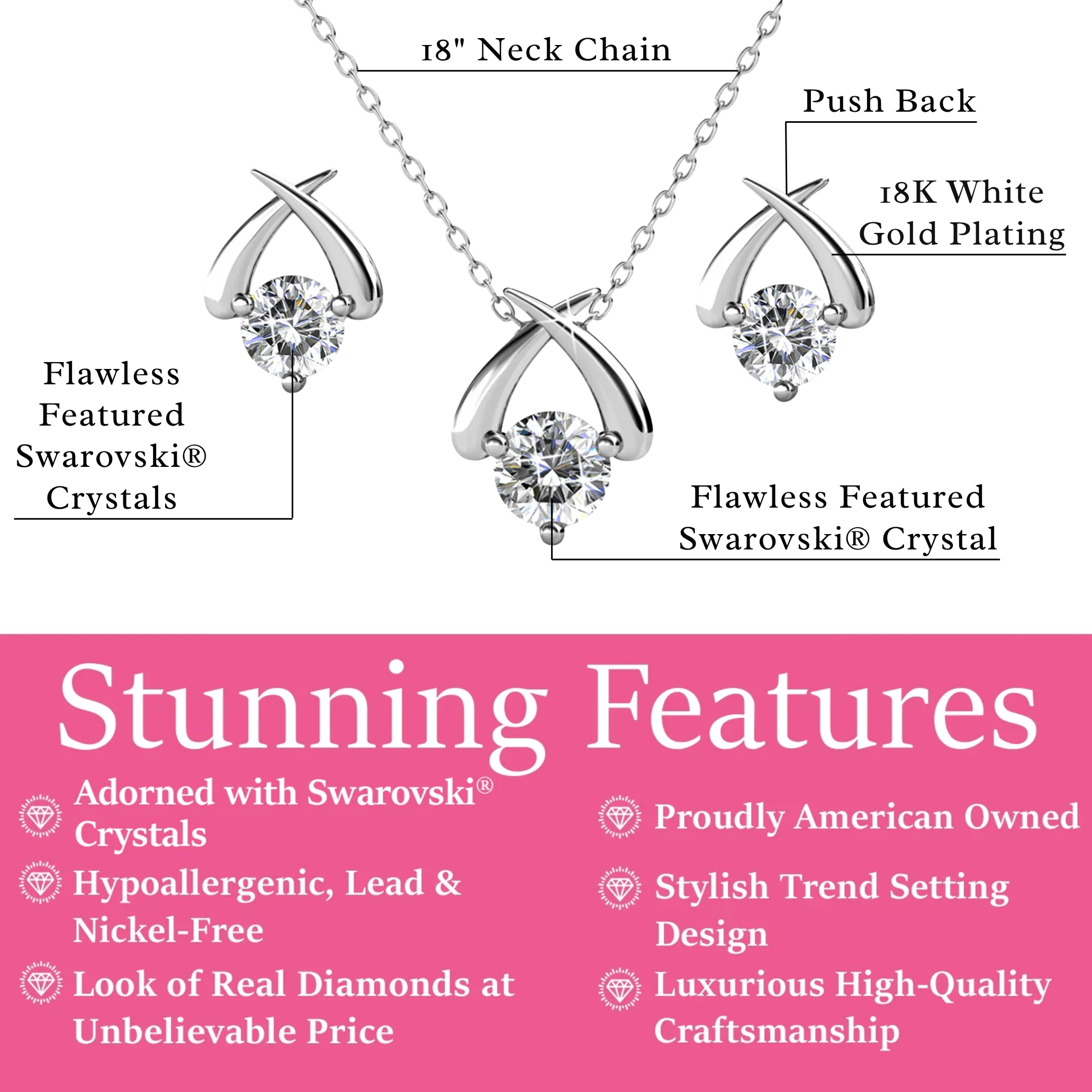 Eloise 18k White Gold Plated Silver Necklace and Earring Set with Swarovski Crystals