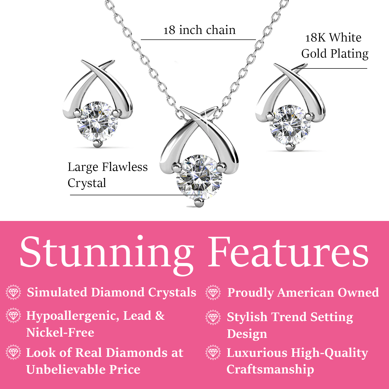 Eloise 18k White Gold Plated Silver Necklace and Earring Set with Swarovski Crystals