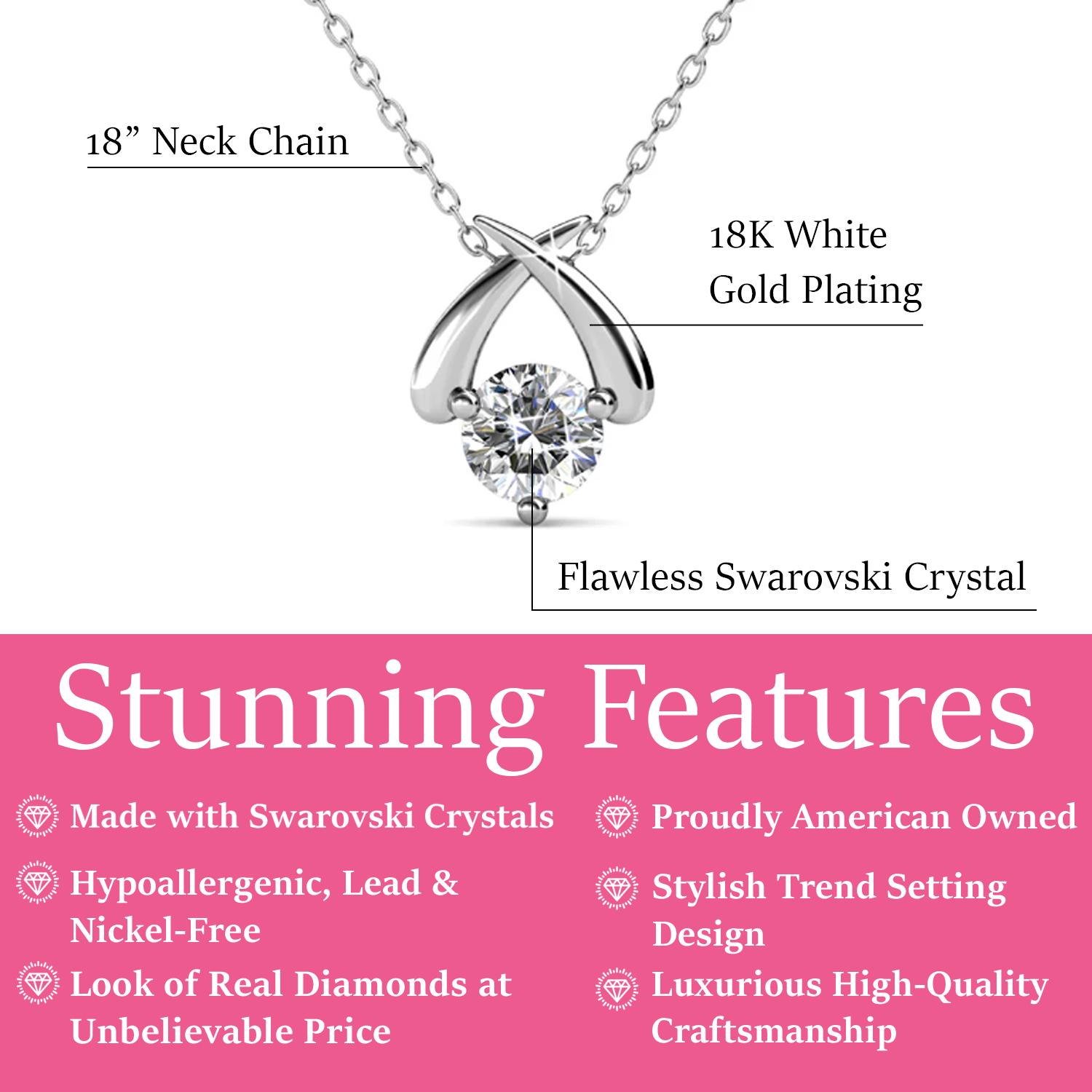 Eloise 18k White Gold Plated Pendant Necklace with Round Cut Swarovski Crystal