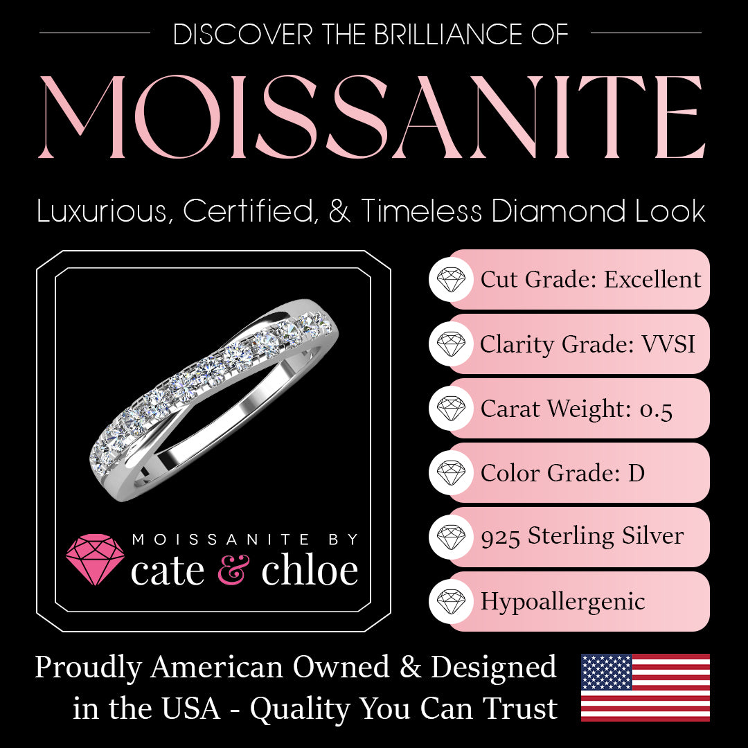 Moissanite by Cate & Chloe Emerson Sterling Silver Ring with Moissanite Crystals