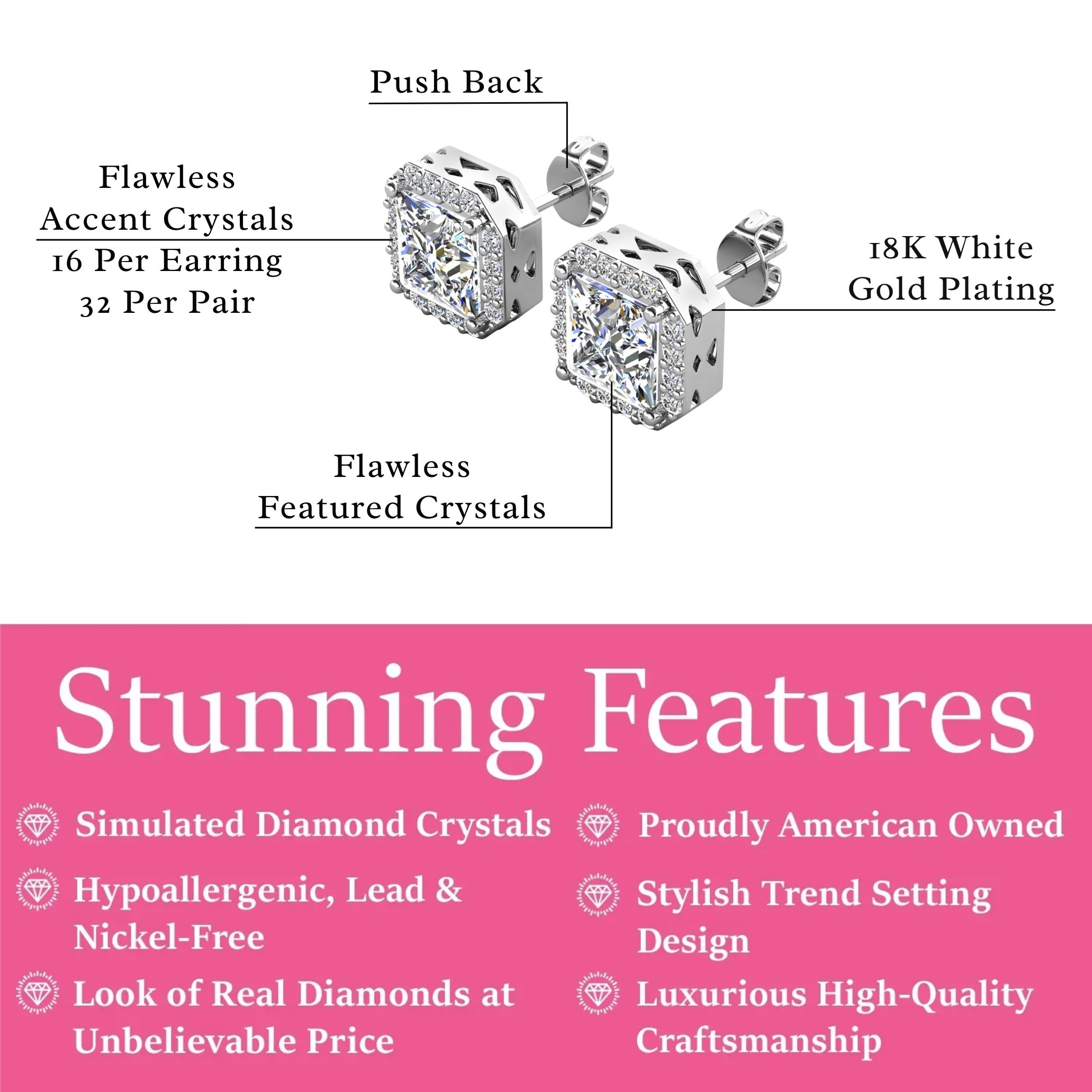 Estelle 18k 白金镀 CZ 水晶耳钉